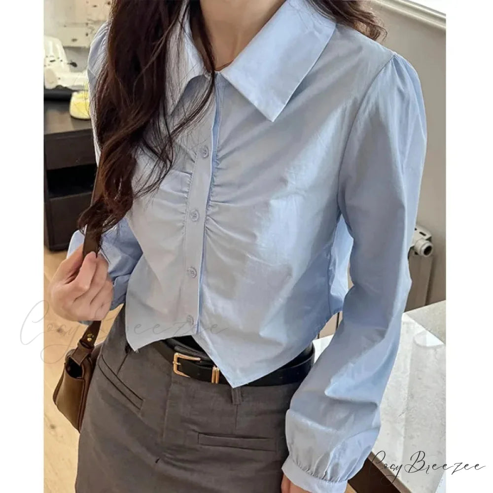 Sexy V-neck Short Sleeve French Style Crop Top Blue / One Size blouse-250126