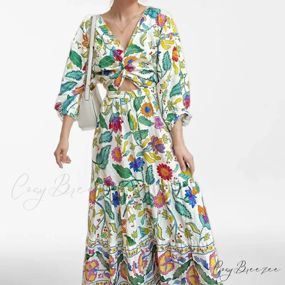 Sexy Waist Cinching Floral Dress Lavender / S oldfloraldress-250126