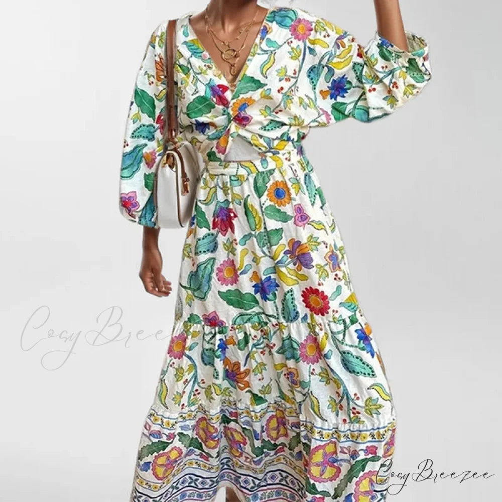 Sexy Waist Cinching Floral Dress oldfloraldress-250126