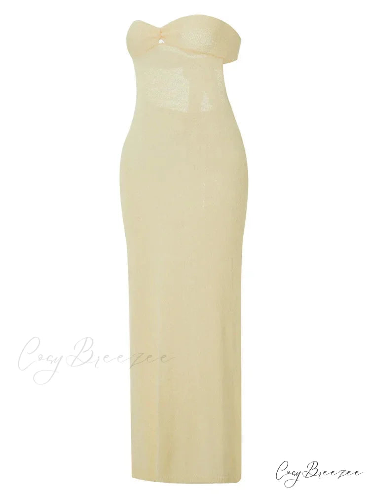 Sexy Women Knitted Tube Strapless Off Shoulder Solid Summer Tie-up Backless Beach Female Vestidos