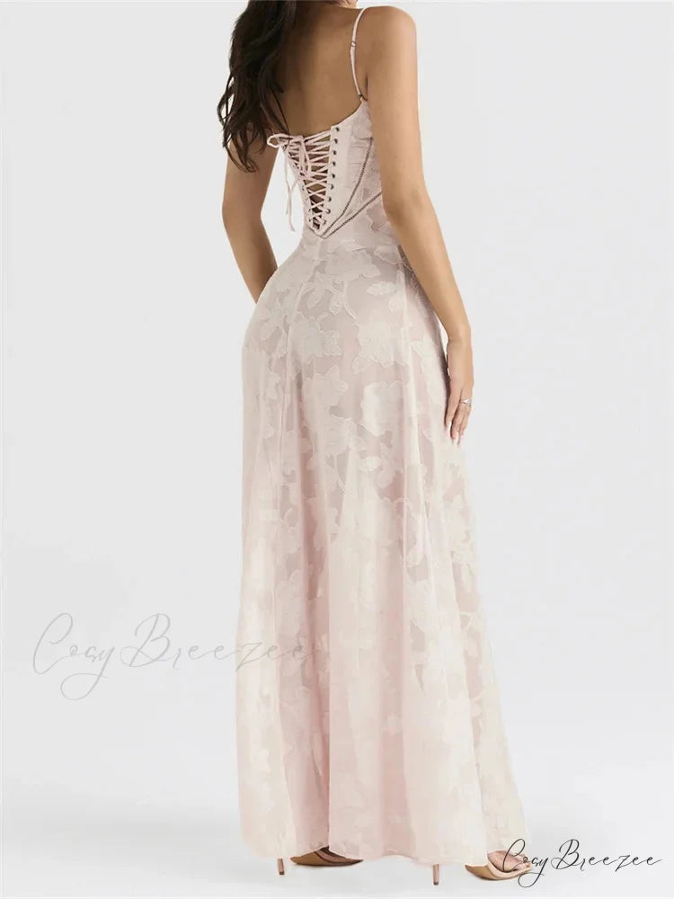 Sexy Women Sleeveless Spaghetti Strap Sling Lace Floral Backless Criss-cross Tie-up Summer Vestidos