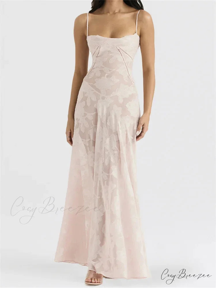 Sexy Women Sleeveless Spaghetti Strap Sling Lace Floral Backless Criss-cross Tie-up Summer Vestidos BEIGE / S