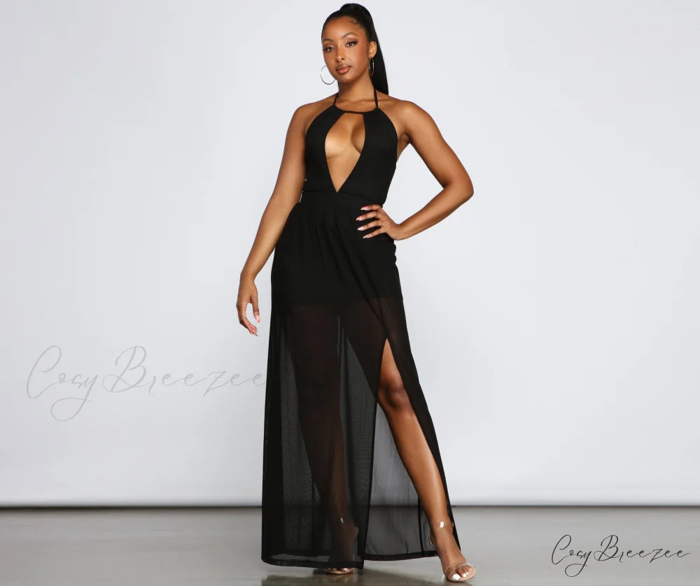 Sheer Appeal High Charming Slit Halter Dress