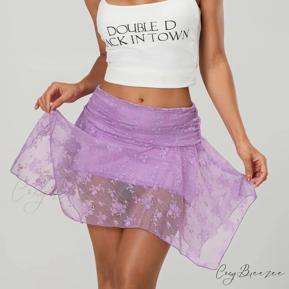 Sheer Irregular Frill Hem Skirt PURPLE / S skirts-250223