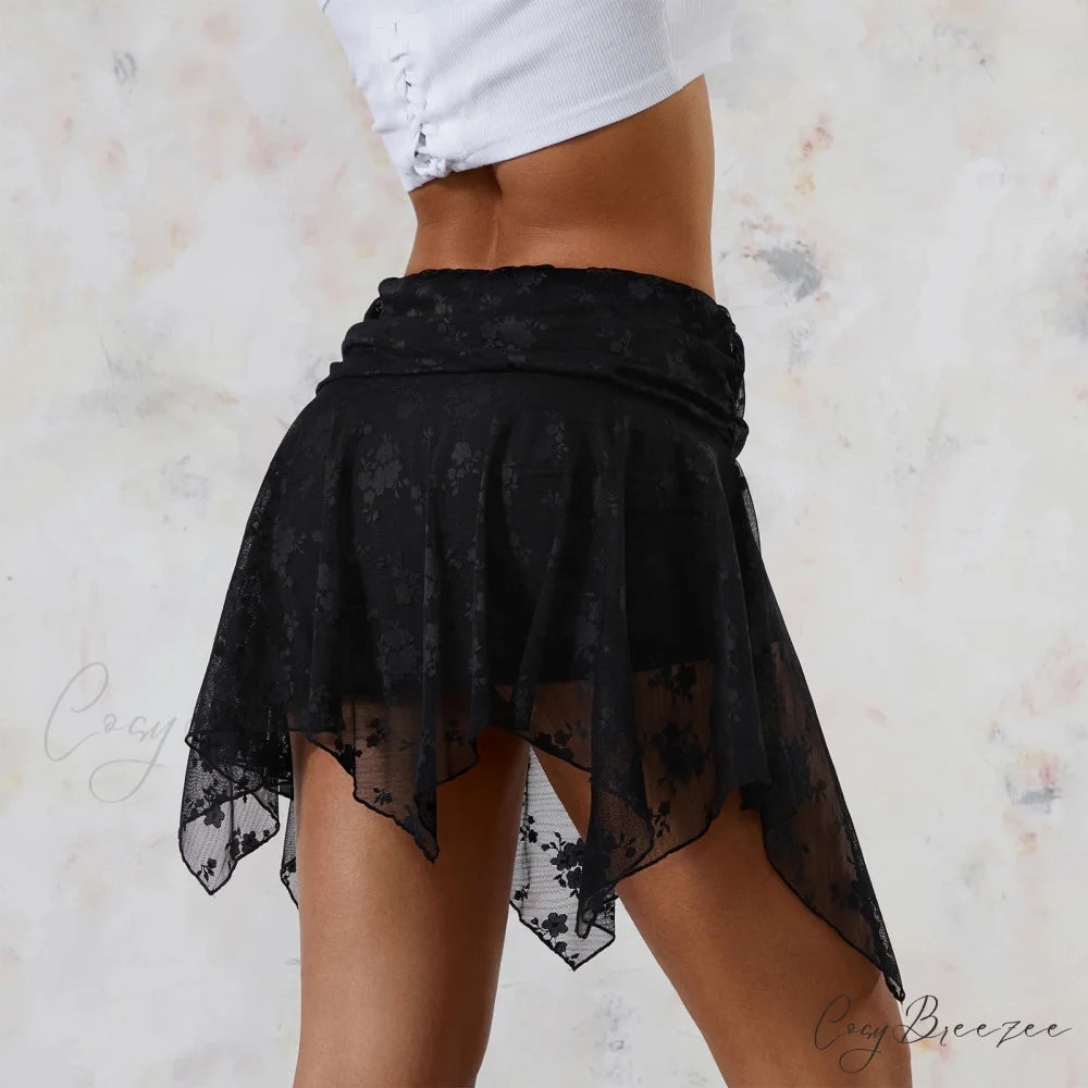 Sheer Irregular Frill Hem Skirt skirts-250223