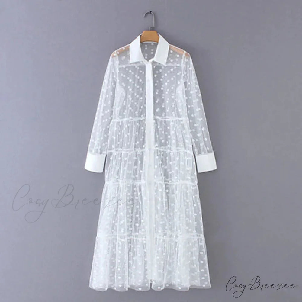 Sheer Lace Cover Up with Polka Dot Pattern for Summer M / Black