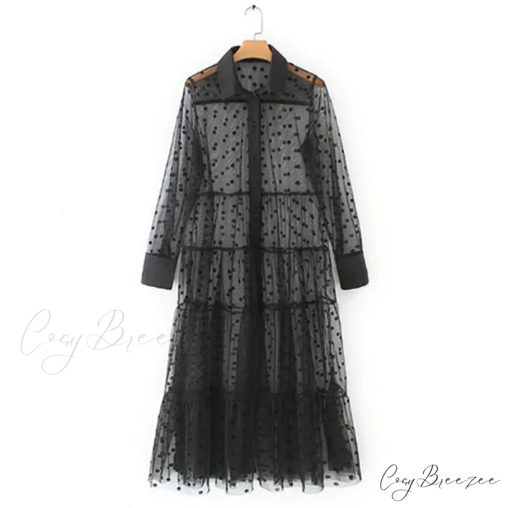 Sheer Lace Cover Up with Polka Dot Pattern for Summer S / White