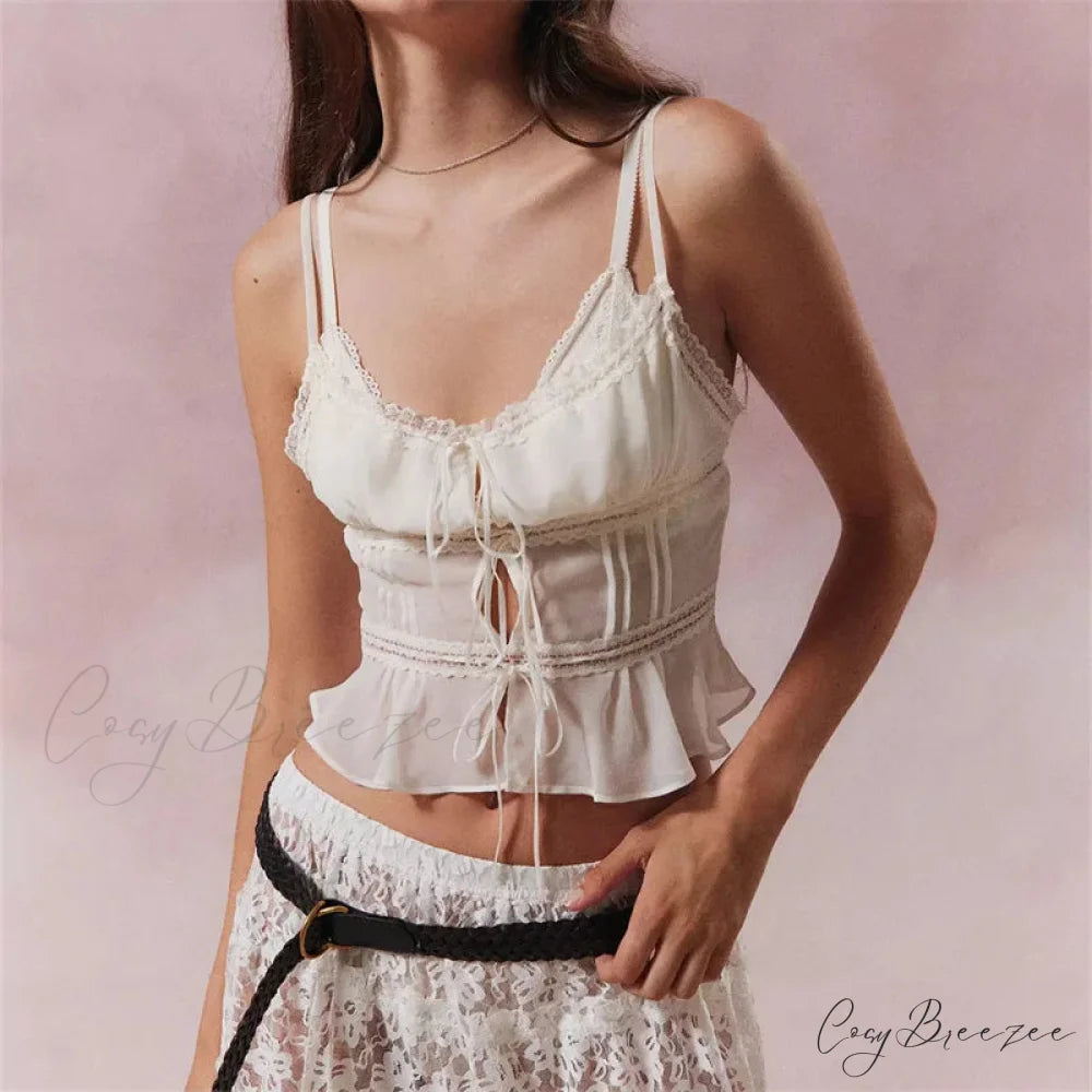 Sheer Lace-Up Spaghetti Crop Top WHITE / S croptop-250223
