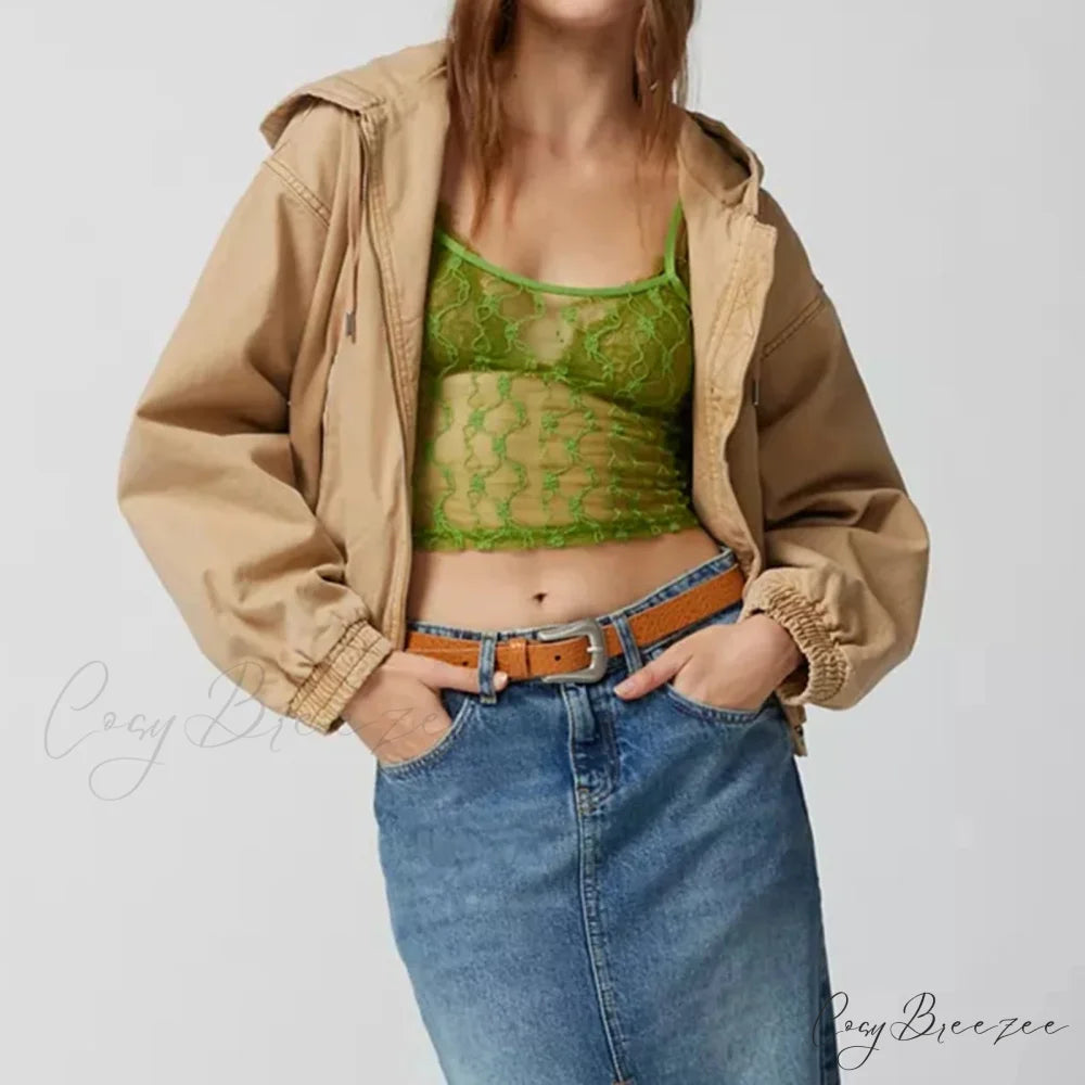 Sheer Mesh Square Neck Crop Top Green / S croptop-250223