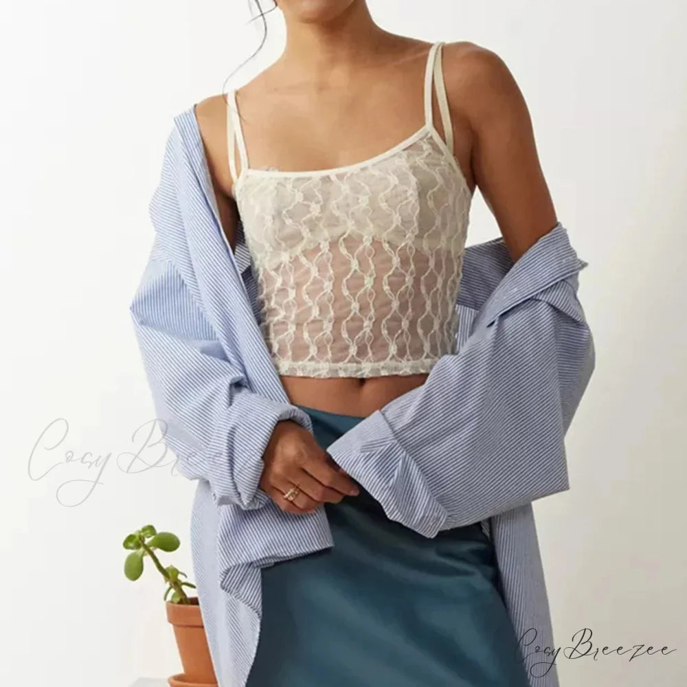 Sheer Mesh Square Neck Crop Top WHITE / S croptop-250223