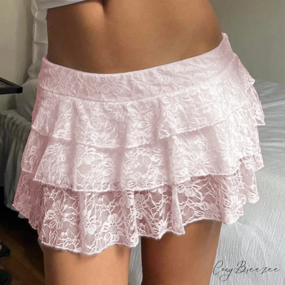 Sheer Tiered Ruffles Micro Skirt pink / S skirts-250223