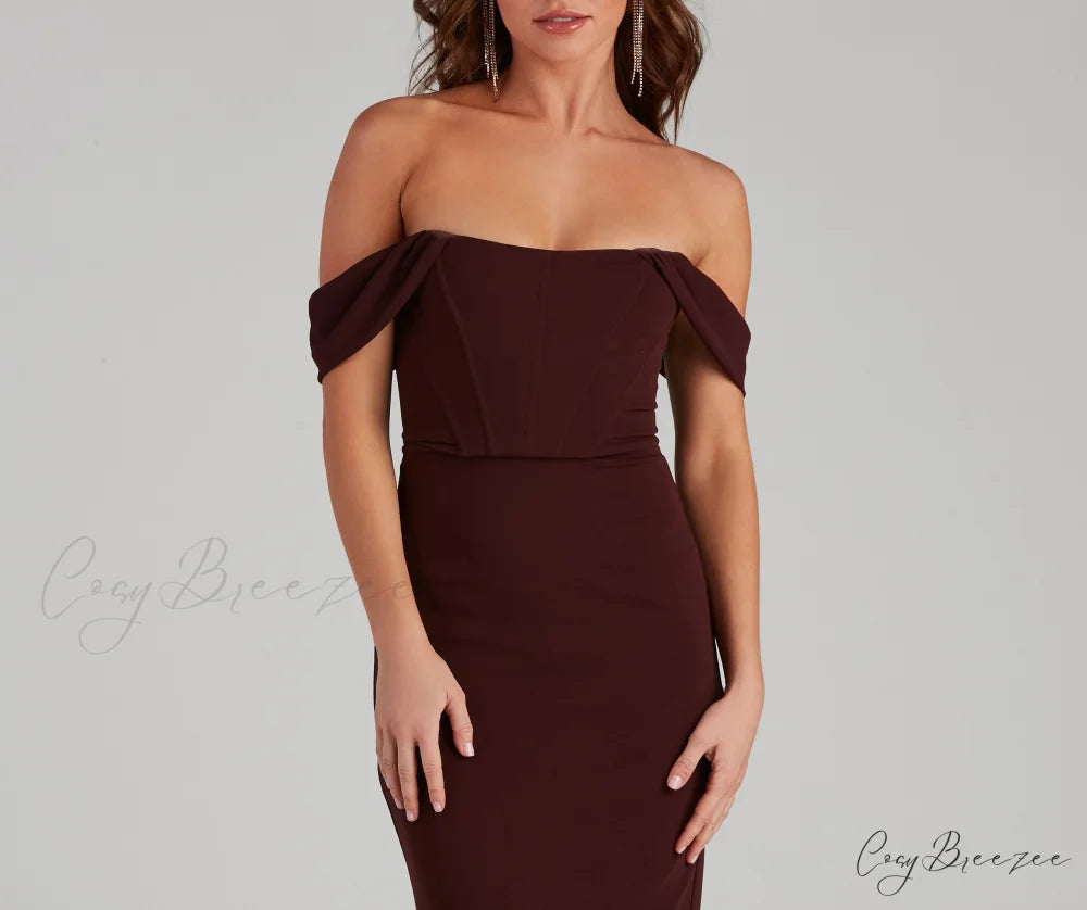 Sheila Crepe Corset Charming Midi Formal Dress
