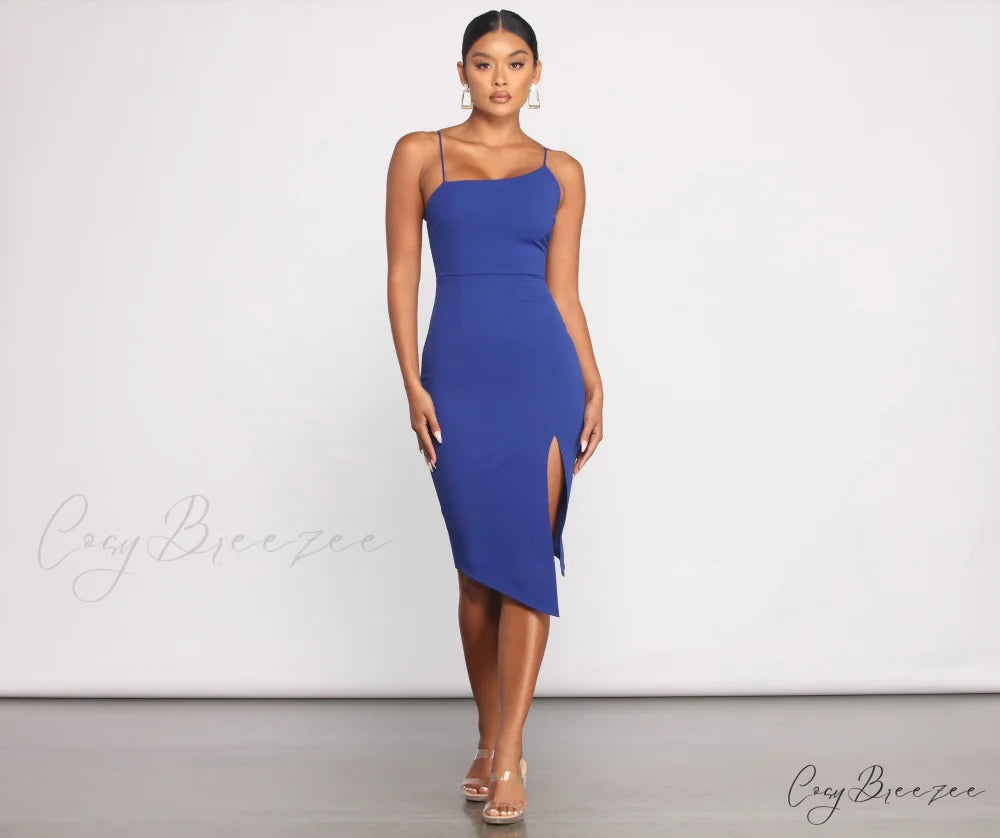 She’s Got That Chic Graceful Style Crepe Midi Dress ROYAL / XS