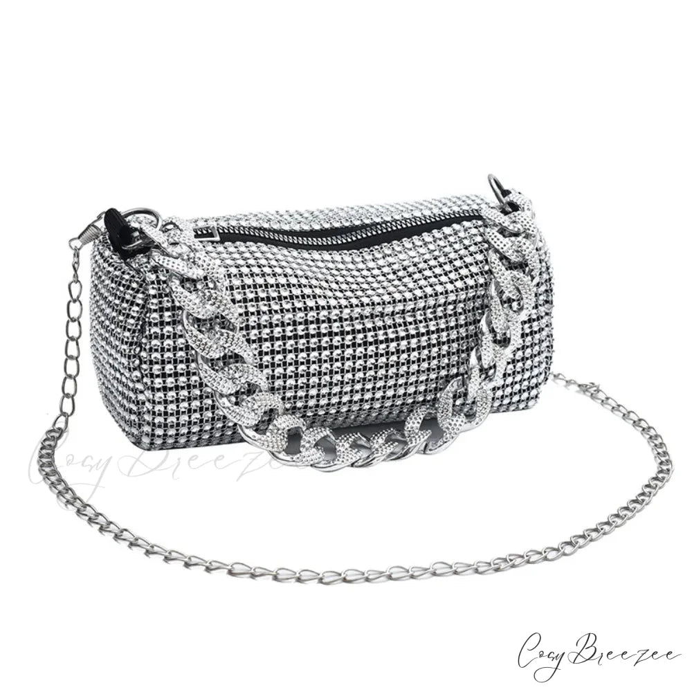 Shiny Banquet Glitter Crossbody Cuba Chain Bag Silver clutchbag-250126