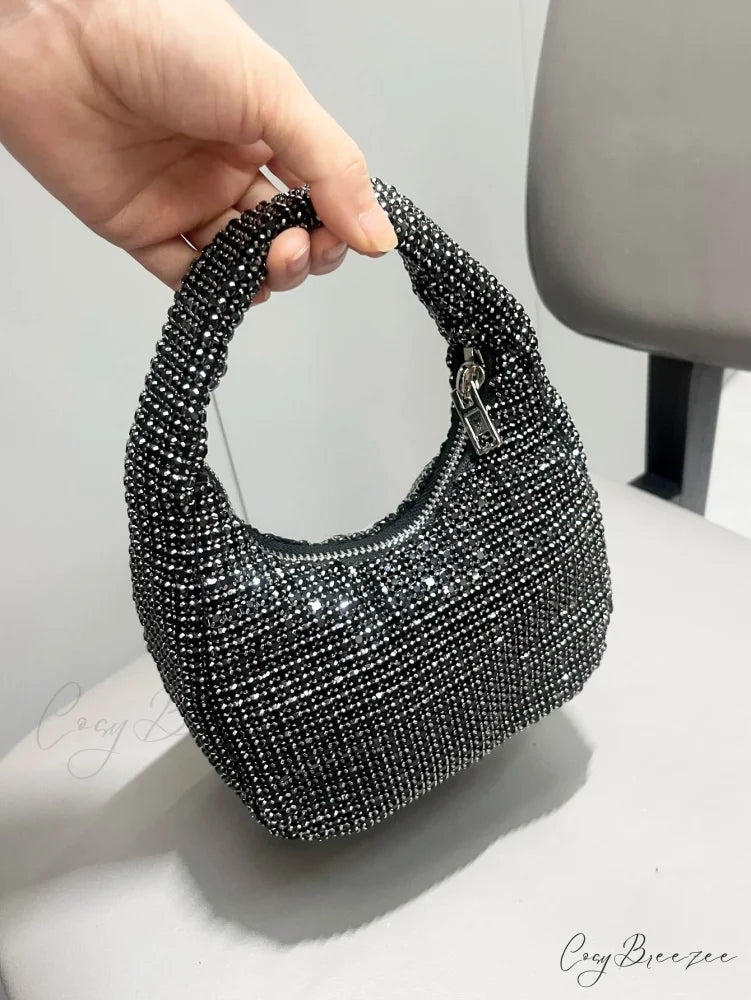 Shiny Crystal Rhinestone Handmade Clutch Black clutchbag-250126