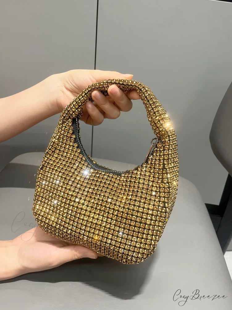 Shiny Crystal Rhinestone Handmade Clutch Gold clutchbag-250126