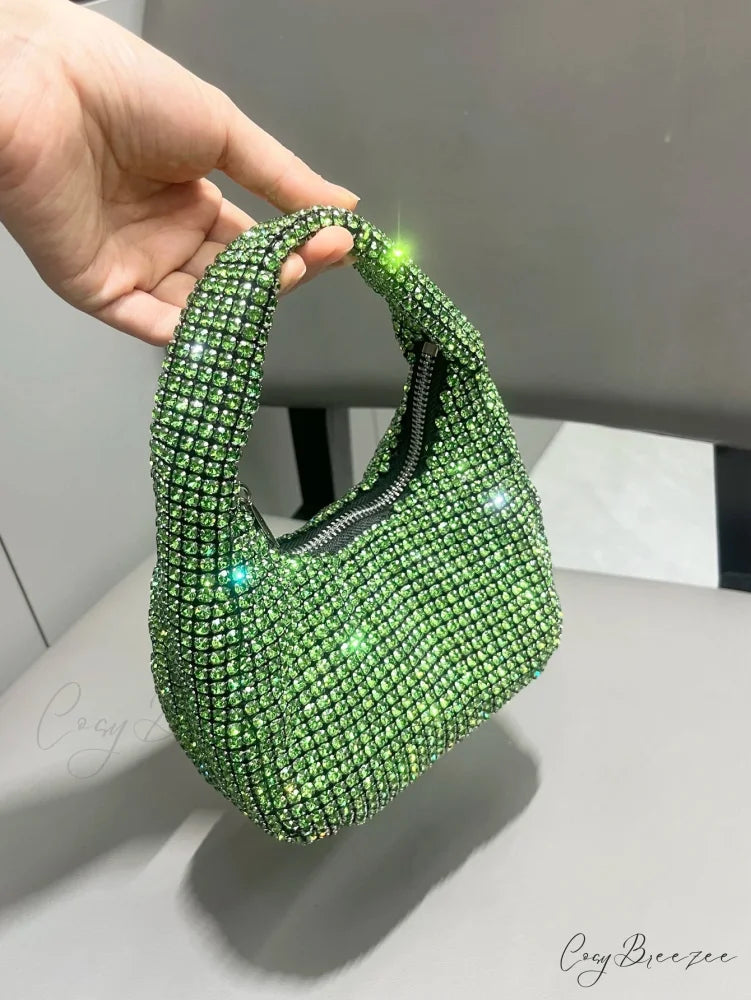 Shiny Crystal Rhinestone Handmade Clutch Green clutchbag-250126