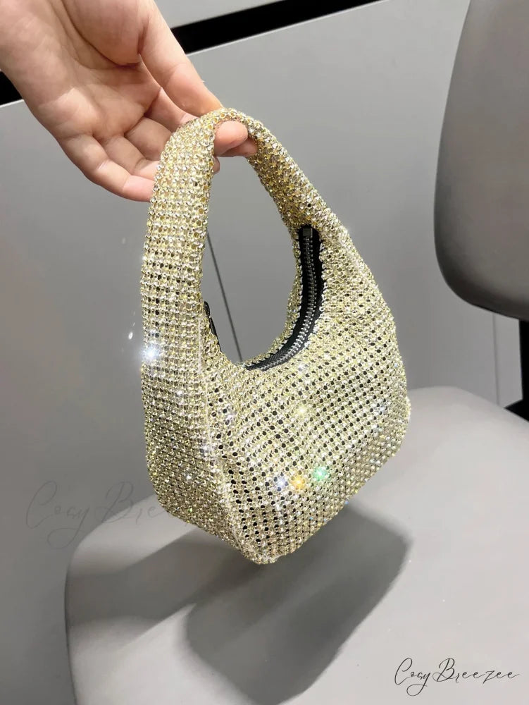 Shiny Crystal Rhinestone Handmade Clutch Light gold clutchbag-250126