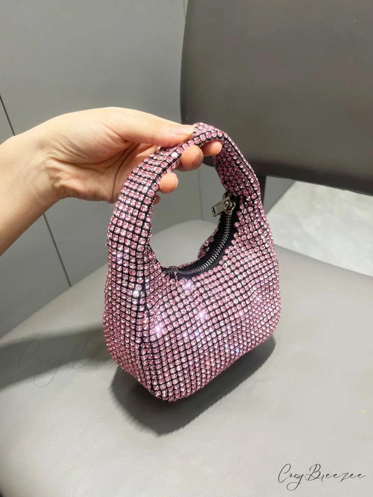 Shiny Crystal Rhinestone Handmade Clutch Pink clutchbag-250126