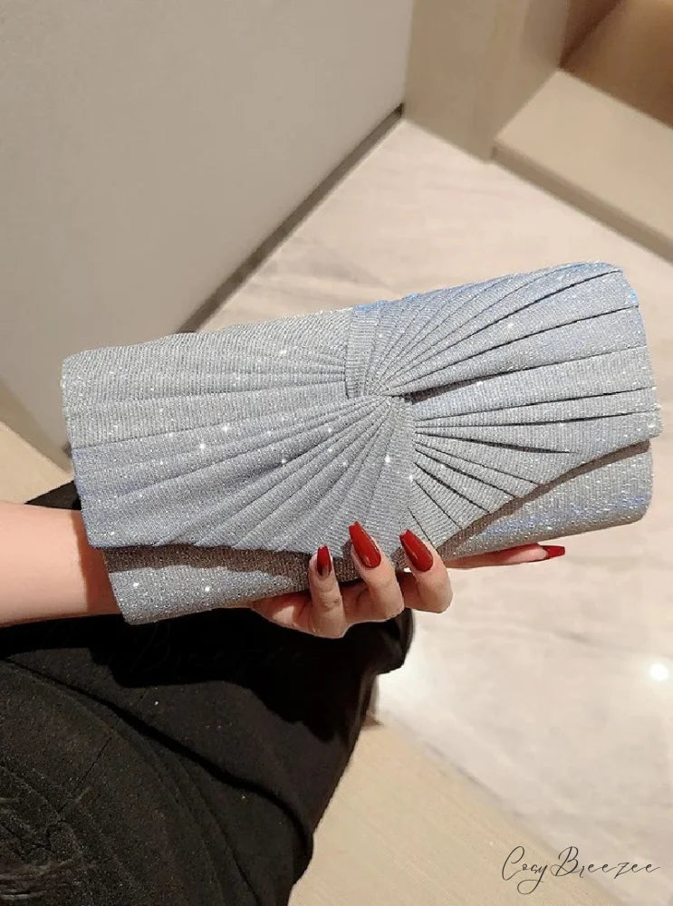 Shiny Gold Silver Long Sequin Evening Clutch Bag Silver clutchbag-250126