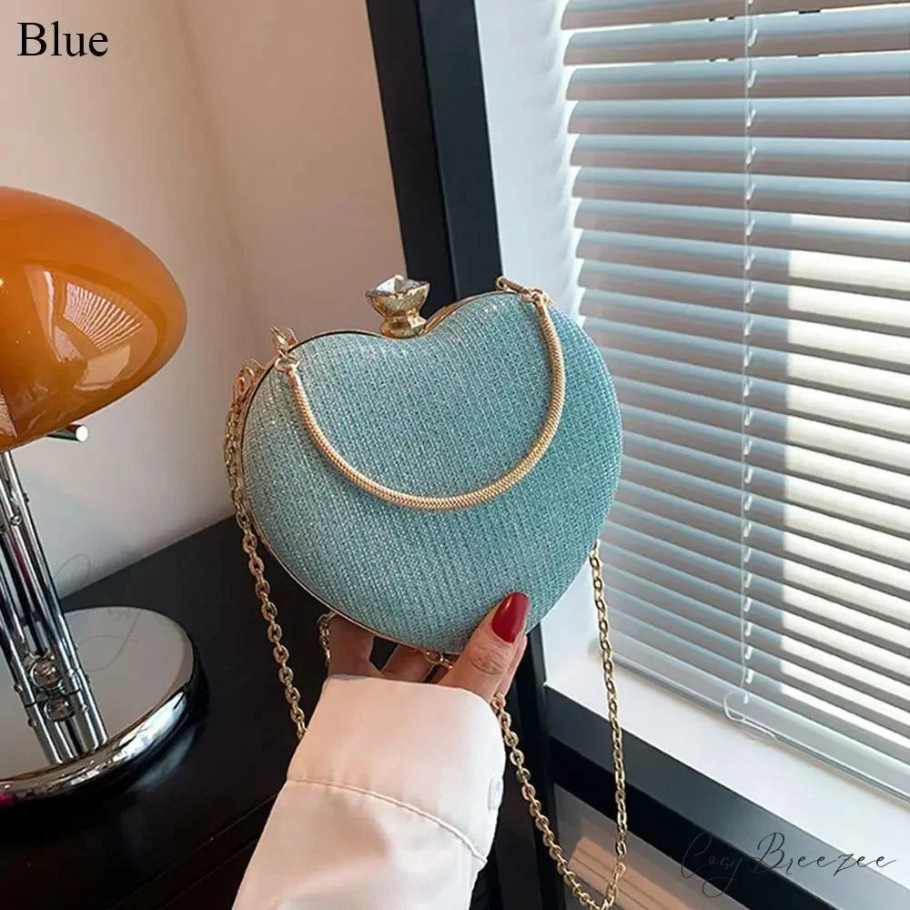 Shiny Heart Shape Evening Clutch Chain Shoulder Bag Blue clutchbag-250126