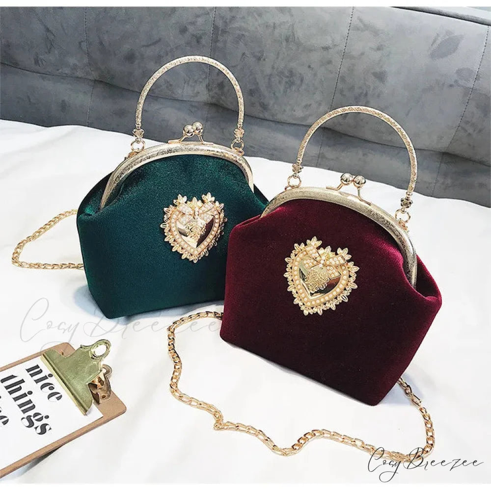Shiny Heart Shape Evening Clutch Chain Shoulder Bag clutchbag-250126
