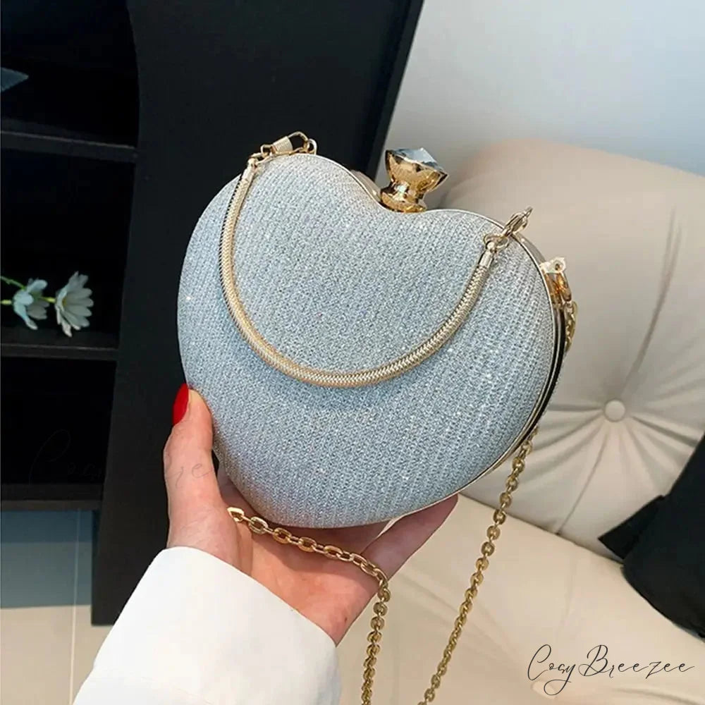 Shiny Heart Shape Evening Clutch Chain Shoulder Bag clutchbag-250126