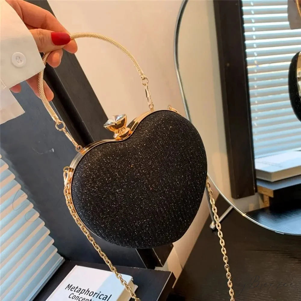 Shiny Heart Shape Evening Clutch Chain Shoulder Bag clutchbag-250126