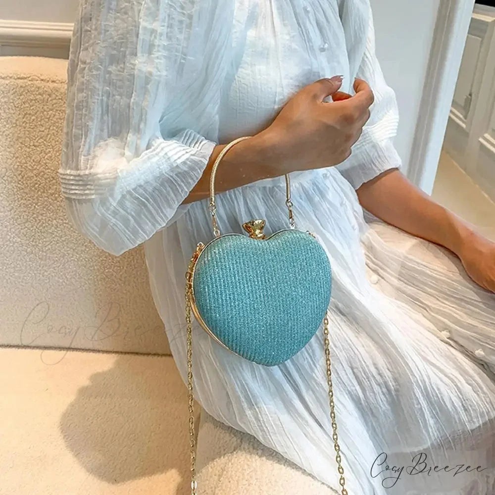 Shiny Heart Shape Evening Clutch Chain Shoulder Bag clutchbag-250126