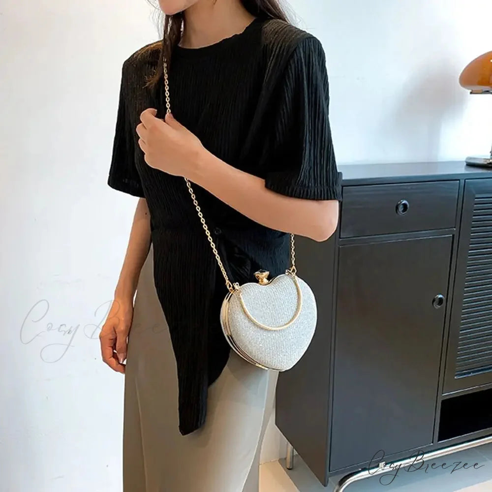 Shiny Heart Shape Evening Clutch Chain Shoulder Bag clutchbag-250126