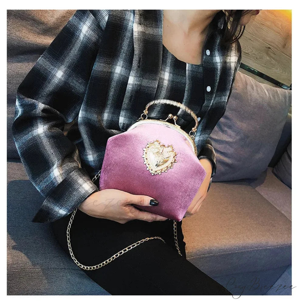 Shiny Heart Shape Evening Clutch Chain Shoulder Bag clutchbag-250126