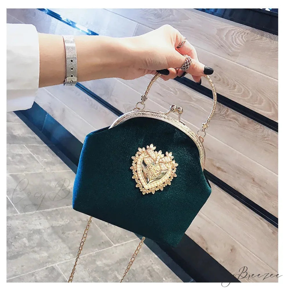 Shiny Heart Shape Evening Clutch Chain Shoulder Bag Green clutchbag-250126