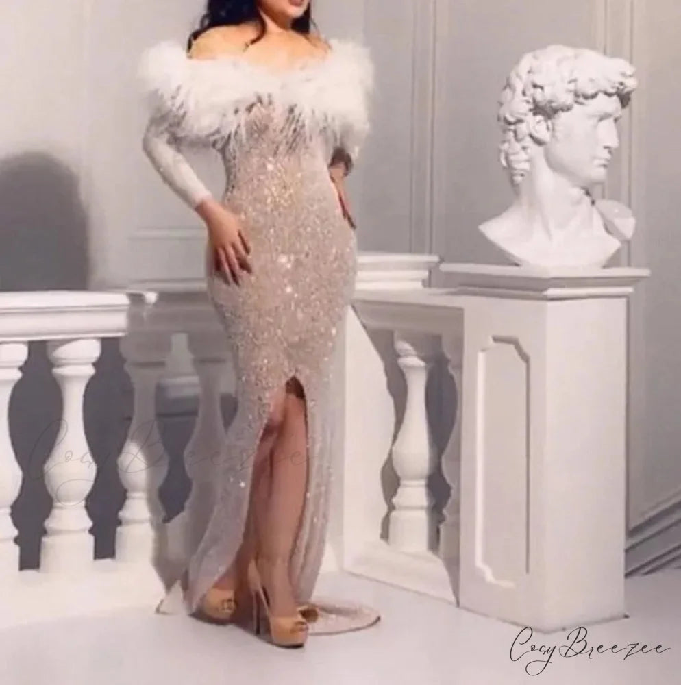 Shiny Mermaid Long Party Dress Silver / S