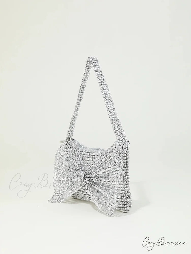 Shiny Rhinestone Bow Evening Clutch Bag XF-28 SLV clutchbag-250126