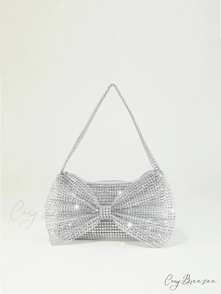 Shiny Rhinestone Bow Evening Clutch Bag XF-28 SLV clutchbag-250126