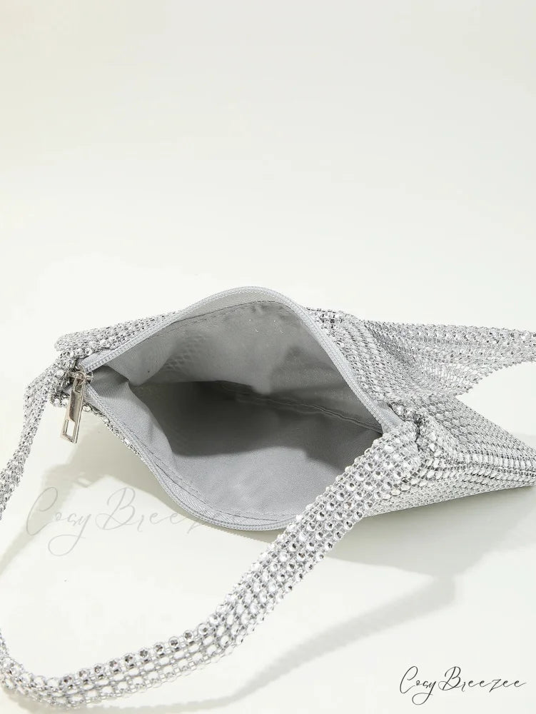 Shiny Rhinestone Bow Evening Clutch Bag XF-28 SLV clutchbag-250126