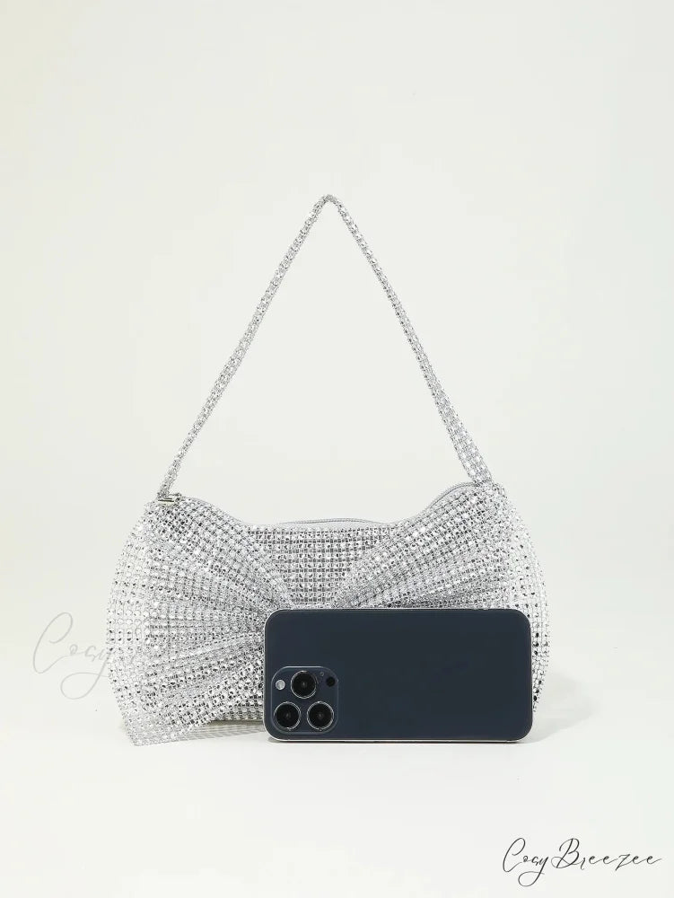 Shiny Rhinestone Bow Evening Clutch Bag XF-28 SLV clutchbag-250126