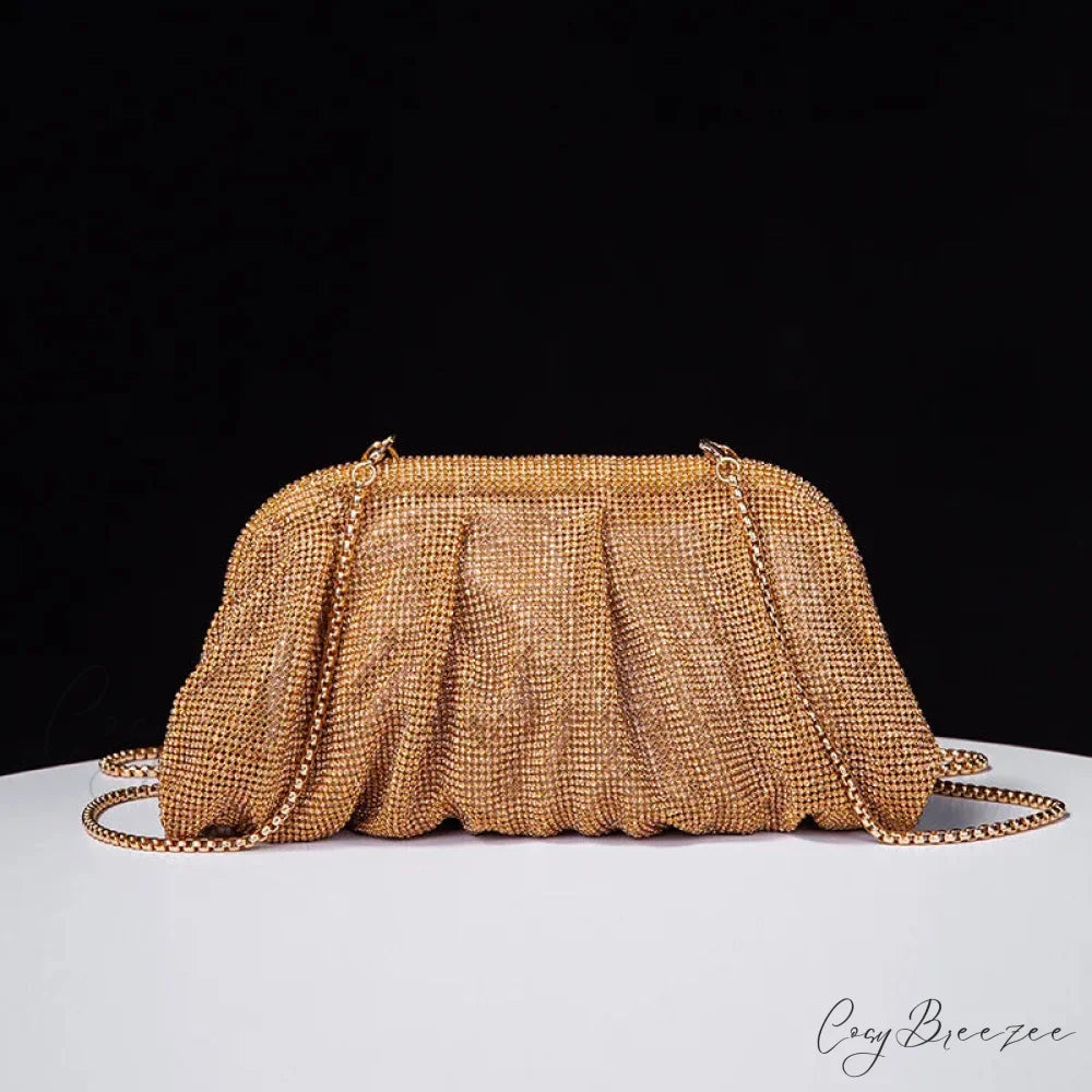 Shiny Rhinestone Wedding Clutch Gold wristlet-250126