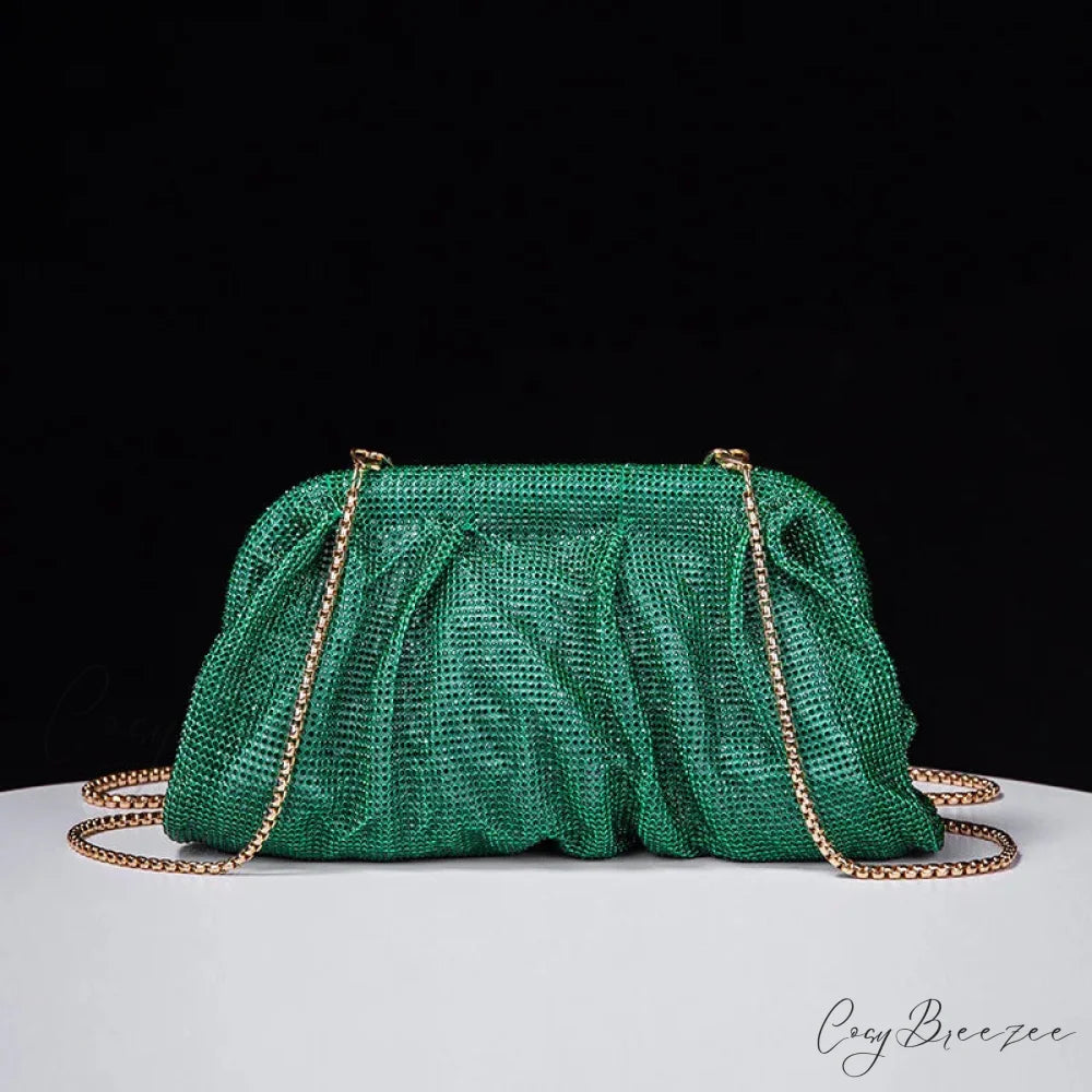 Shiny Rhinestone Wedding Clutch Green wristlet-250126