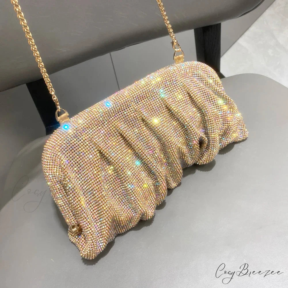 Shiny Rhinestones Handmade Evening Clutch gold AB wristlet-250126