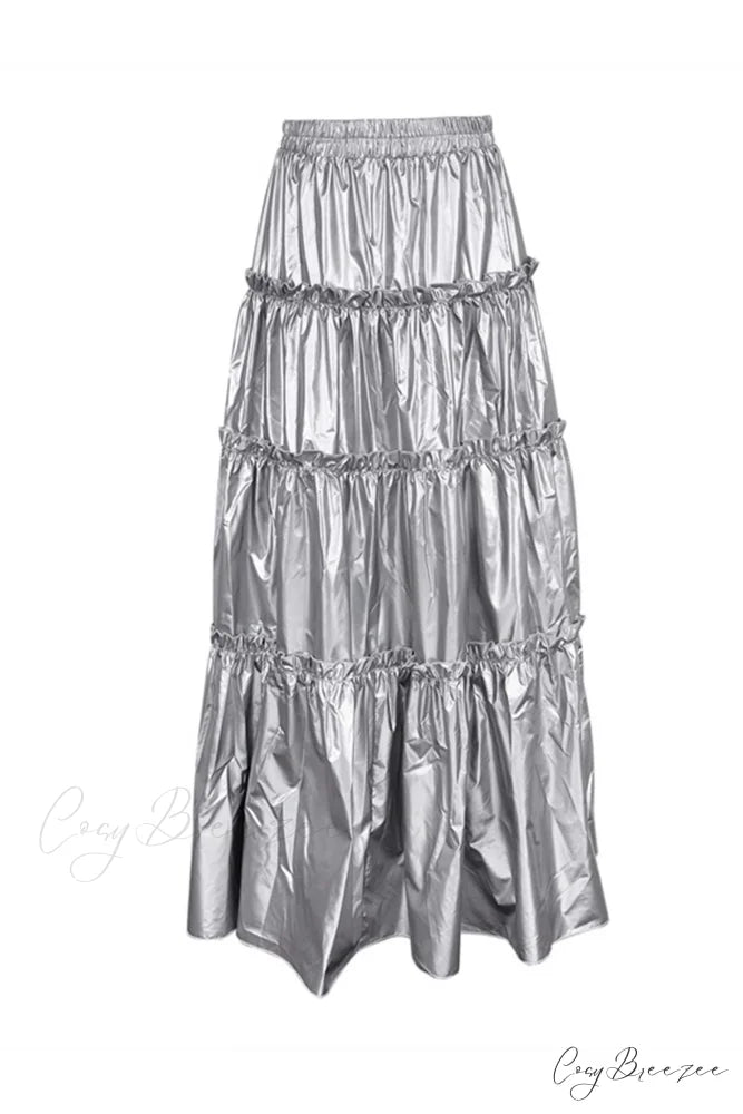 Shiny Ruched Layered Skirt