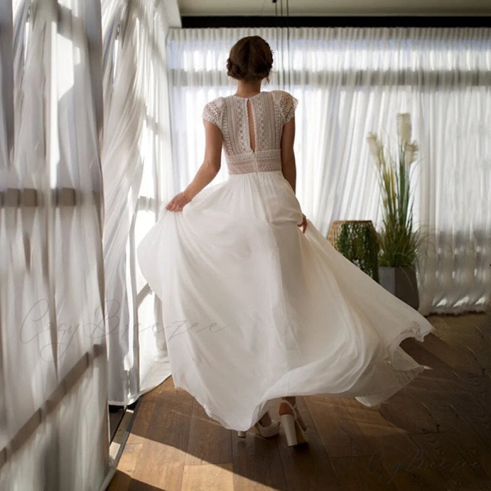Short Sleeve A-Line Chiffon Marriage Dress weddingdress-250223