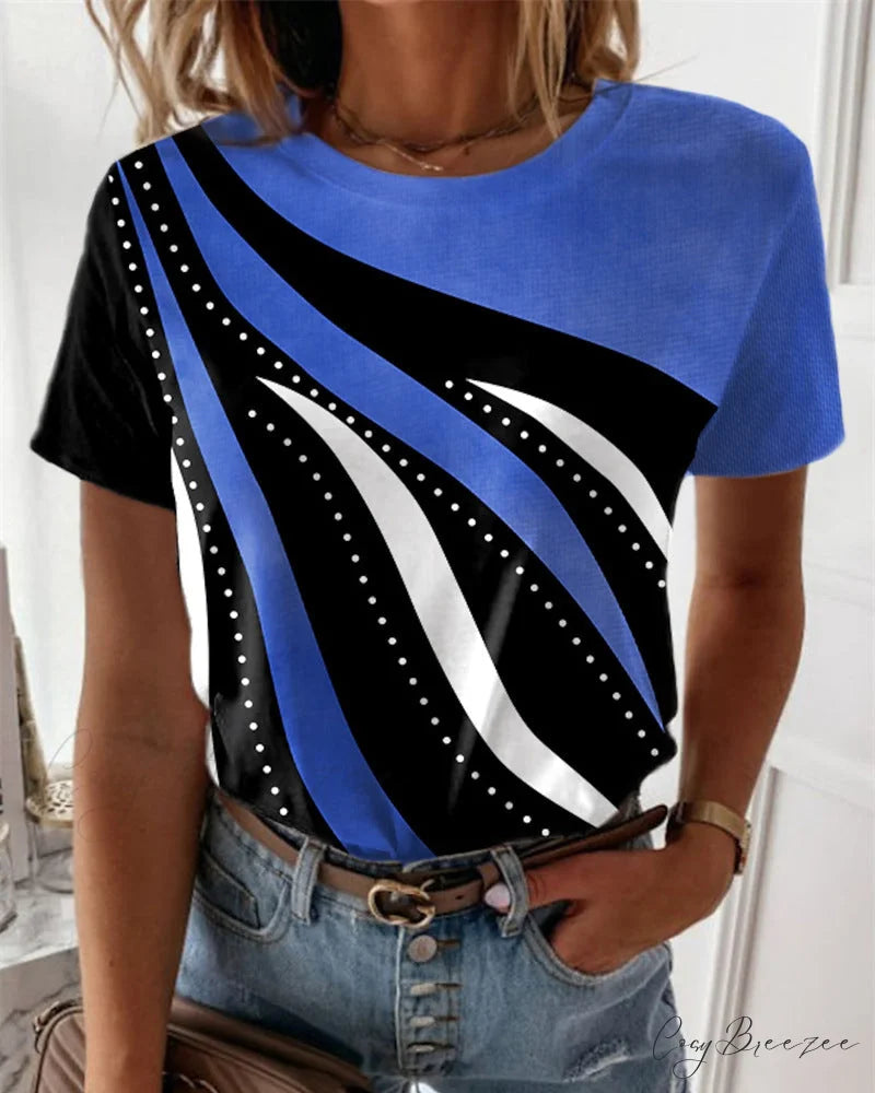 Short-sleeve crewneck with T-shirt print Blue / S