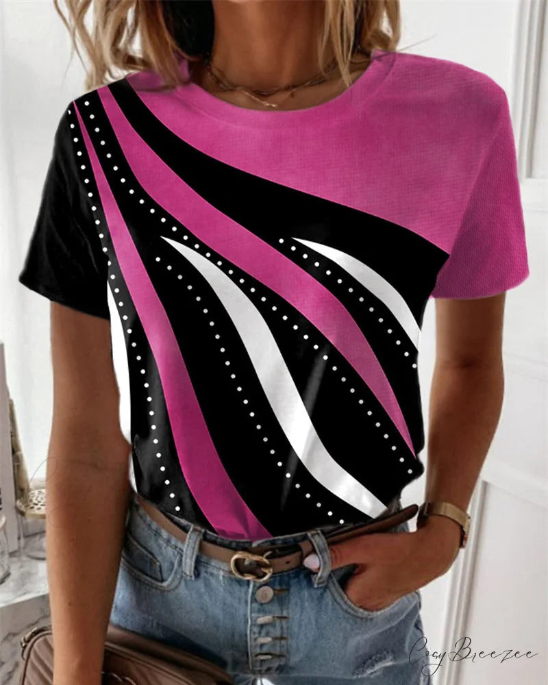 Short-sleeve crewneck with T-shirt print Fuchsia / S