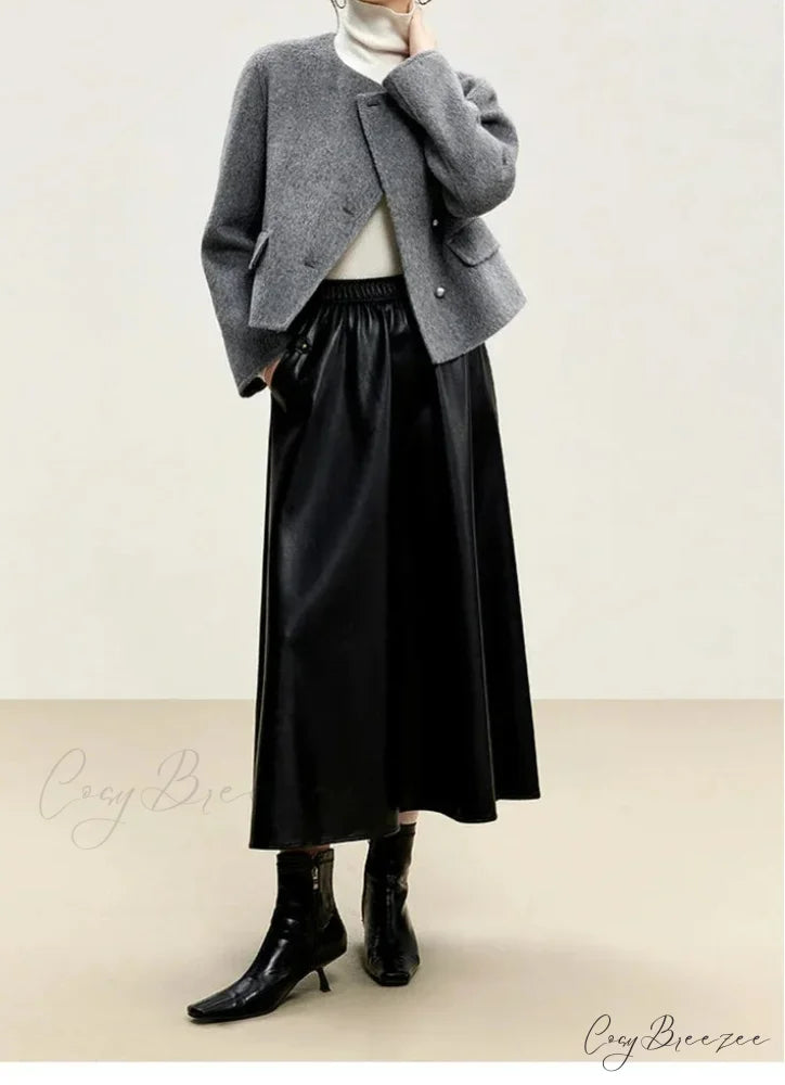 Short Wool Crew Neck Single-Breasted Coat overcoats-241228