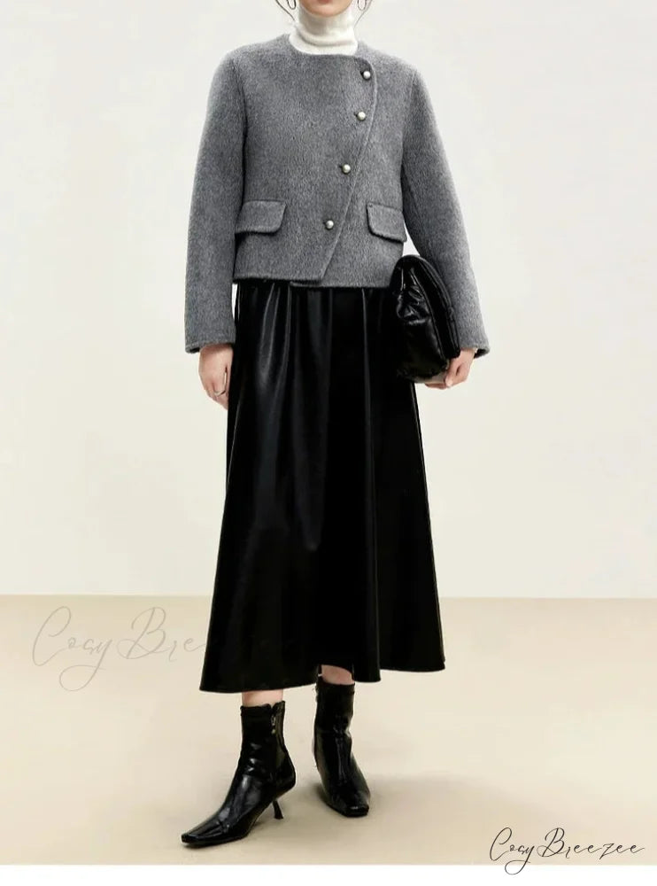 Short Wool Crew Neck Single-Breasted Coat overcoats-241228