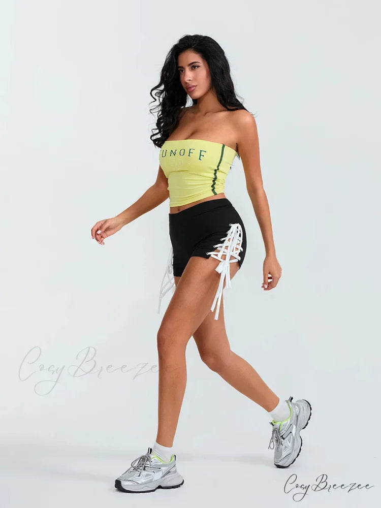 Side Cross Tie-Up Sport Shorts short-250223