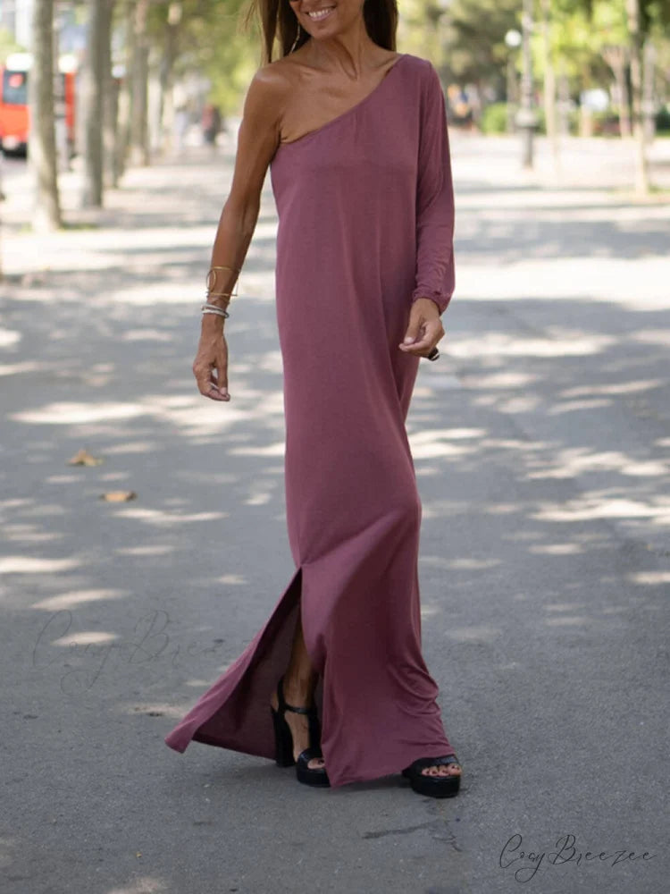 Side One Shoulder Charming Statement Maxi Dress Black / 3XL