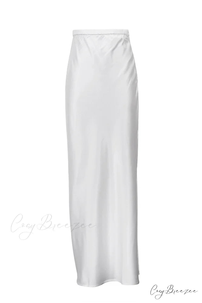 Side Skirt with High Full-Length and White Slit Waist White / M