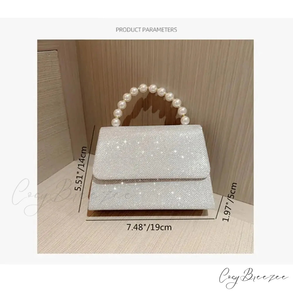 Silk Evening Clutch Gold Pearl Chain Bag clutchbag-250126